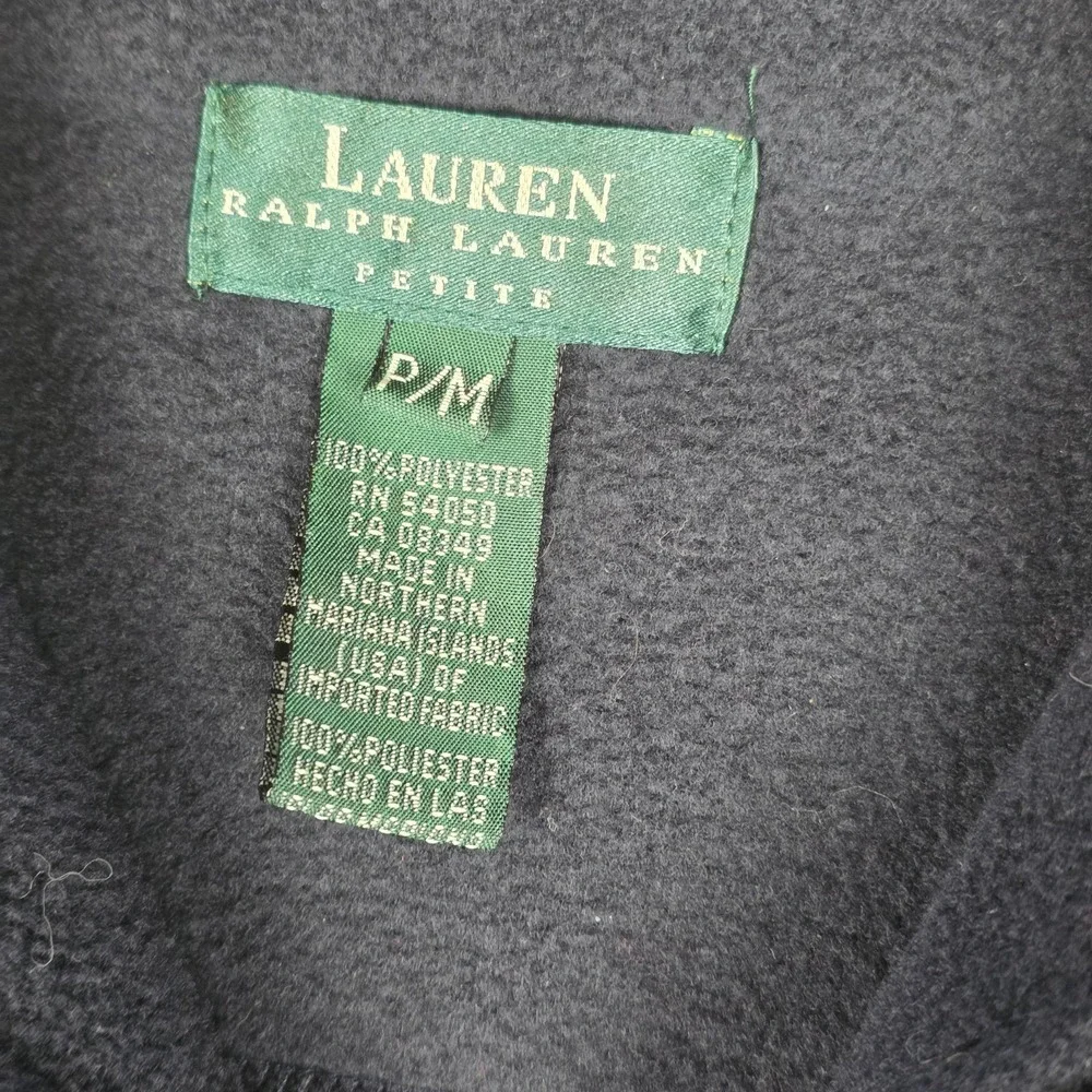 Lauren Ralph Lauren Fleece Pullover Womens Petite M Black Quarter Zip Crest Logo